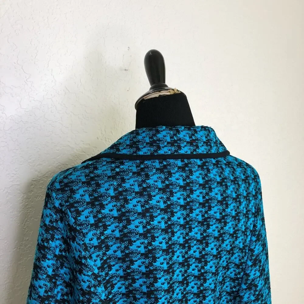 Ming Wang turquoise blue black cape sleeve knit jacket size Large